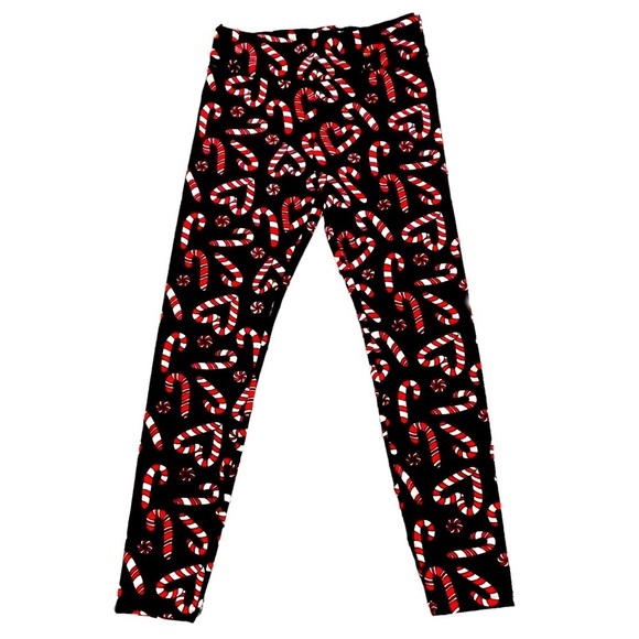 NoBo Size L (11-13) Velvety Micro Fleece Candy Cane Christmas Stretch Leggings - Picture 1 of 3